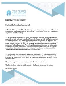 Corona virus announcement from Dr. Simoncic